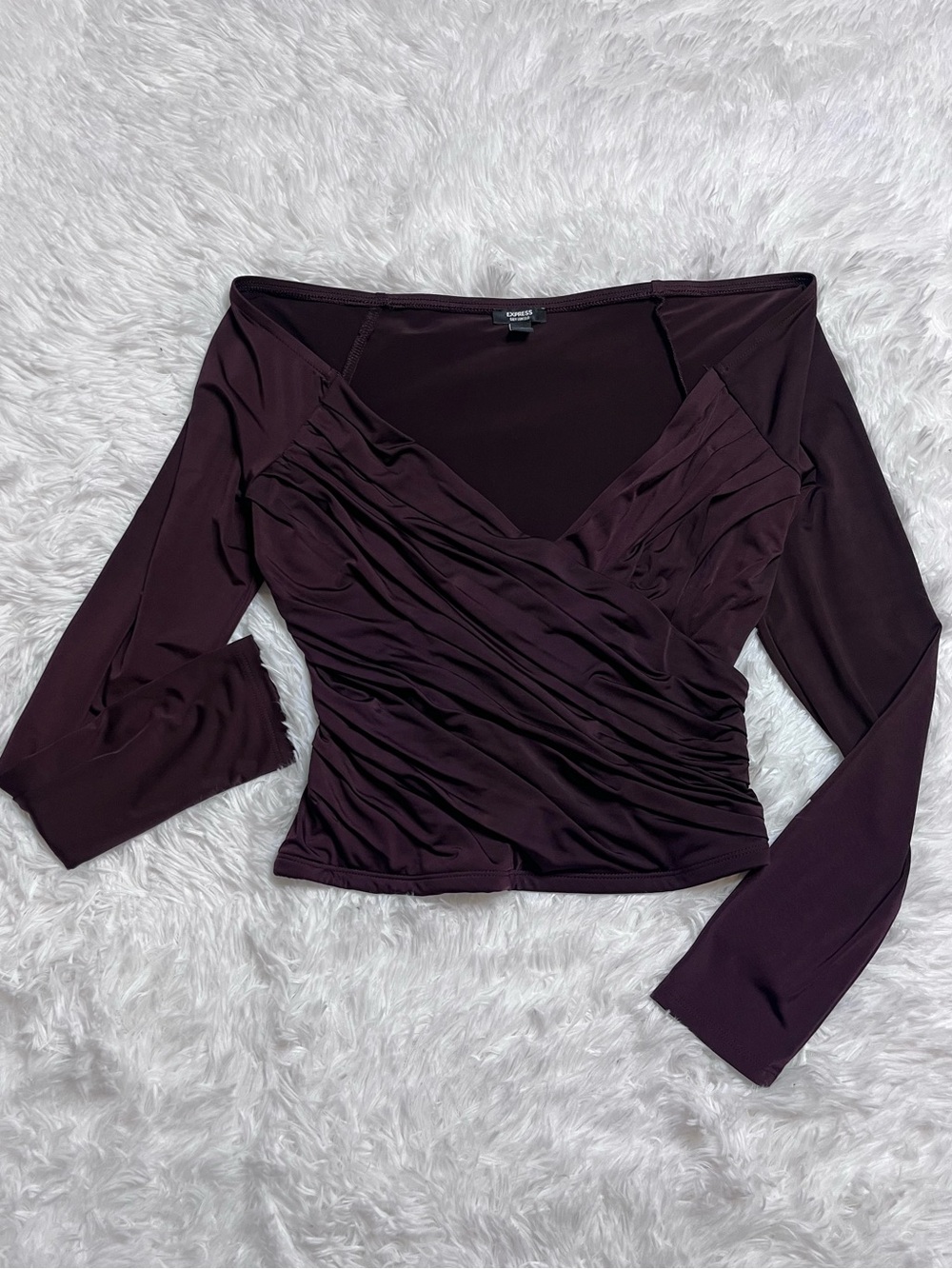 Express Off-Shoulder Ruched Long Sleeve Top